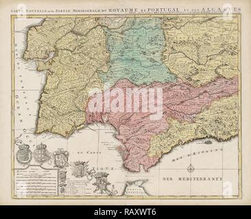 Carte du sud de l'Espagne et le Portugal, Johannes Covens et Cornelis Mortier, inconnu, 1720 - 1772. Repensé Banque D'Images