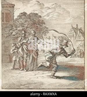 Garçon avec un saut à la corde, Jan Luyken, mer. Pieter Arentsz (II), Cornelis van der Sys, 1712. Repensé Banque D'Images