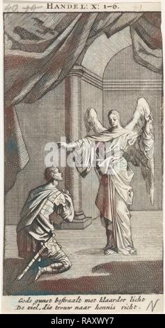 Cornelius s'agenouille devant l'ange envoyé à lui, Jan Luyken, imprimer bouilloire : Anonyme, 1712. Repensé par Gibon. Classic repensé Banque D'Images
