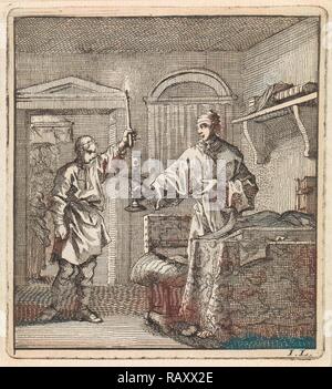 L'homme accorde une bougie allumée dans le chandelier, Jan Luyken, mer. Pieter Arentsz, Cornelis van der Sys II, 1711 repensé Banque D'Images