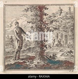 L'homme de l'affichage d'un arbre couvert de lierre, Jan Luyken, mer. Arentsz & Pieter Cornelis van der Sys (II), 1711. Repensé Banque D'Images