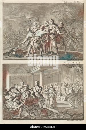 L'Arrestation du Christ et Peter refuse le Christ, Jan Luyken, Willem Broedelet, 1700. Repensé par Gibon. L'art classique avec un repensé Banque D'Images