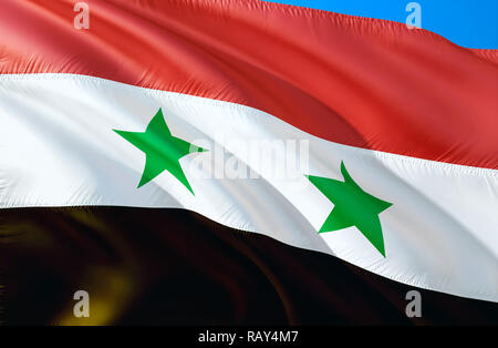 Drapeau de la Syrie. Waving Flag 3D design. Le symbole national de la Syrie, rendu 3D. Des couleurs nationales et de drapeau national de la Syrie pour un arrière-plan. Middle Eas Banque D'Images