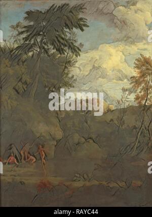 Paysage arcadien avec Diana Bathing, Johannes Glauber, 1680 - 1726. Repensé par Gibon. L'art classique avec un style moderne repensé Banque D'Images