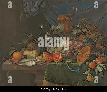 Nature morte avec fruits et les huîtres, Abraham Mignon, 1660 - 1679. Repensé par Gibon. L'art classique avec une touche moderne repensé Banque D'Images
