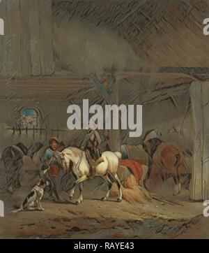 Horse Stable, Joseph Moerenhout, ch. 1830 - c. 1840. Repensé par Gibon. L'art classique avec une touche moderne repensé Banque D'Images