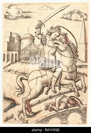 Marcantonio Raimondi (Italien, ca. 1470/1482 - 1527/1534). Horatius Cocles, 16ème siècle. Gravure sur papier vergé repensé Banque D'Images