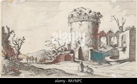 Fontaine à la ruine avec une tour ronde, Gillis van Scheyndel (I), 1605 - 1653. Repensé par Gibon. L'art classique avec un repensé Banque D'Images