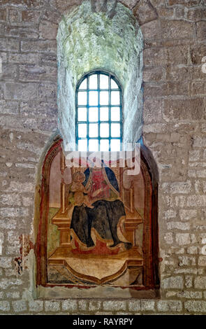 Italie Basilicat Cathédrale Acerenza Madonna en trône avec l'enfant, fresque du 15e siècle Banque D'Images