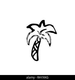Seul palmier grunge icône. Vector hand drawn silhouette tropical. Illustration de Vecteur