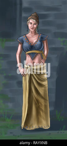 Concept Art Fantasy Illustration de belle jeune femme Village ou villageois ou Paysanne Banque D'Images