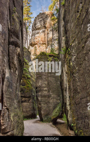 Canyon fente à Adršpach Rocks, Adršpach-Teplice Rocks National Nature Reserve, Central Sudetes, Bohemia, République Tchèque Banque D'Images