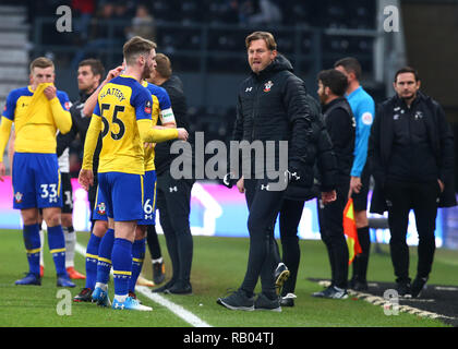 Derby, Royaume-Uni, le 5 janvier, 2019. Hasenhuttl Ralph gestionnaire de Southampton au cours FA Cup 3ème tour entre Derby County et de Southampton à Pride Park Stadium , Derby, Angleterre le 05 Jan 2019. Action Sport Crédit photo FA Premier League Ligue de football et les images sont soumis à licence. DataCo Usage éditorial uniquement. Pas de vente d'impression. Aucun usage personnel des ventes. Aucune UTILISATION NON RÉMUNÉRÉ : Crédit photo Action Sport/Alamy Live News Banque D'Images