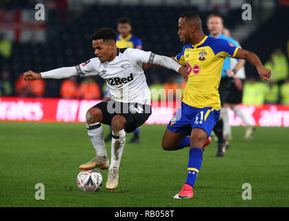 Derby, Royaume-Uni, le 5 janvier, 2019. Derby County's Duane Holmes au cours FA Cup 3ème tour entre Derby County et de Southampton à Pride Park Stadium , Derby, Angleterre le 05 Jan 2019. Action Sport Crédit photo FA Premier League Ligue de football et les images sont soumis à licence. DataCo Usage éditorial uniquement. Pas de vente d'impression. Aucun usage personnel des ventes. Aucune UTILISATION NON RÉMUNÉRÉ : Crédit photo Action Sport/Alamy Live News Banque D'Images