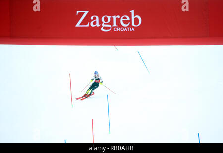 Zagreb, Croatie. 5e Jan, 2019. (SP) CROATIE-Zagreb-COUPE DU MONDE DE SKI FIS-SNOW QUEEN TROPHY Mikaela Shiffrin des États-Unis fait concurrence au cours de la Ladies' course de slalom lors de la Coupe du Monde de ski FIS Snow Queen Trophy 2019 à Zagreb, Croatie, janv. 5, 2019. Credit : Luka Evergreen/Xinhua/Alamy Live News Banque D'Images