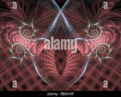 Spirales à carreaux roses et bleus Fractales flammes Banque D'Images