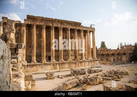Vestiges romains de l'antique temple d'Héliopolis. Baalbek, vallée de la Bekaa, au Liban. Banque D'Images