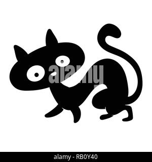 Chat noir isolé sur fond blanc style cartoon pour Halloween concept, Vector Illustration Illustration de Vecteur