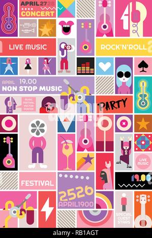 Concert de rock modèle d'affiche. Festival de musique collage de vecteur. Illustration de Vecteur