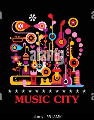 L'art abstrait vector composition sur fond noir. Design graphique avec du texte « Music City'. Illustration de Vecteur