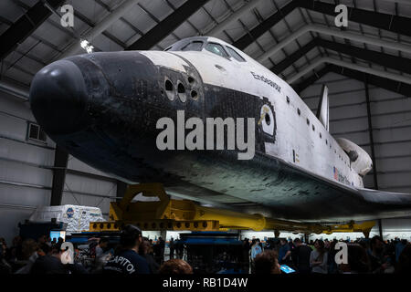 Le California Science Center, (Californie), accueil de ScienCenter la navette spatiale Endeavour en Samuel Oschin Pavilion, Exposition Park, Los Un Banque D'Images