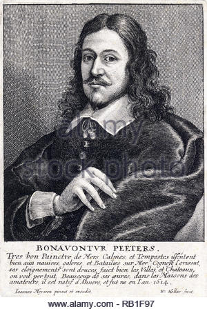 Bonaventura Peeters portrait, 1614 - 1652, est un peintre, dessinateur et graveur, gravure par Wenceslaus Hollar aquafortiste bohème à partir de 1600 Banque D'Images