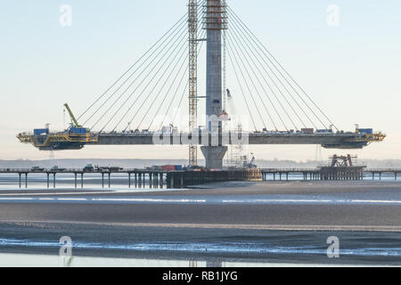 La phase de construction de 600 millions de livres au cours de la Mersey Gateway Bridge Janvier 2017 avant son ouverture en octobre 2017. Un pont à haubans Banque D'Images