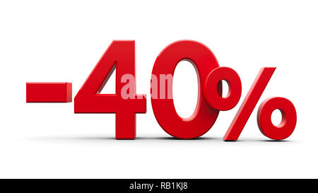 Quarante pour cent moins rouge isolé sur fond blanc, le rendu en trois dimensions, 3D illustration Banque D'Images