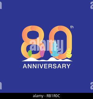 80 ans anniversaire logotype. Nombre multicolore avec feuille moderne et la neige fond. Pour la conception de brochure, dépliant, brochure, magazine, po Illustration de Vecteur