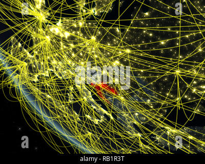 La Croatie sur la planète Terre à partir de l'espace dans la nuit avec un réseau. Concept de communication internationale, de la technologie et les voyages. 3D illustration. Éléments de Banque D'Images