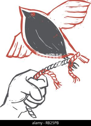 Hand holding rope et d'oiseau s'envoler Illustration de Vecteur