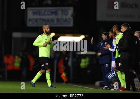 Ancien joueur d'Ipswich Town, David McGoldrick de Sheffield United est substitué - Ipswich Town v Sheffield United, Sky Bet Championship, Portman Road, Banque D'Images