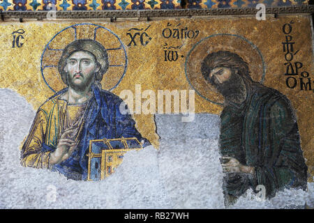 Deesis mosaïque représentant le Christ, Sainte Sophie, Aya Sofya, UNESCO World Heritage Site, Istanbul, Turquie, Europe Banque D'Images