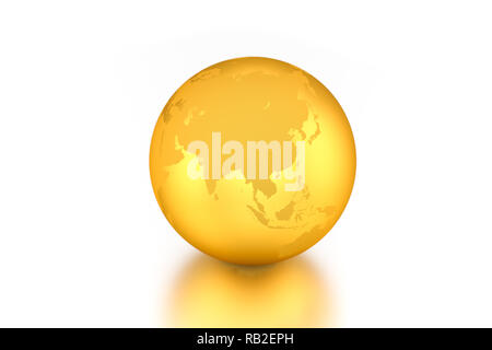 3D render : Golden Globe showing Asia isolated on white Banque D'Images