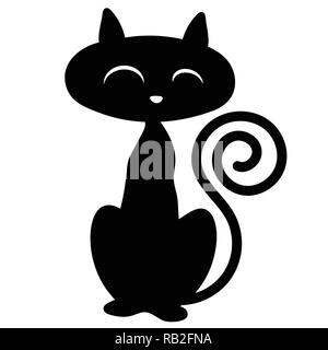 Chat noir isolé sur fond blanc style cartoon pour Halloween concept, Vector Illustration