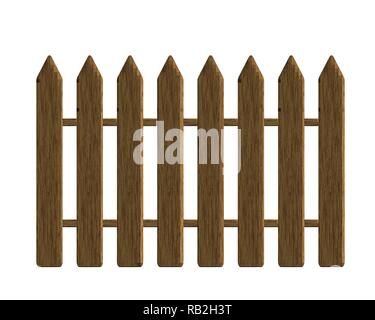 Illustration réaliste d'une clôture en bois faites de planches de bois texturés, isolé sur fond blanc - vector Illustration de Vecteur