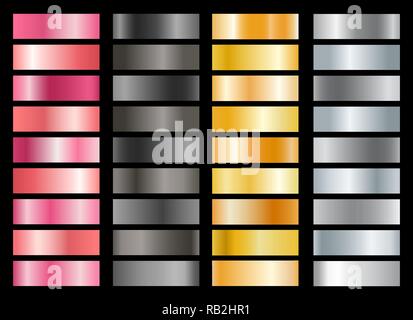 Nuances métalliques. Métal noir et rose, or ou argent mat et brillant avec gradient de texture, vector illustration Illustration de Vecteur