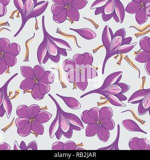 Safran Dorange Et Violet Fleurs Crocus Dessin Motif