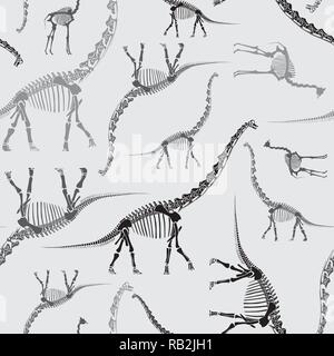 Squelette de dinosaure Handdrawn Modèle transparent en Grays Illustration de Vecteur