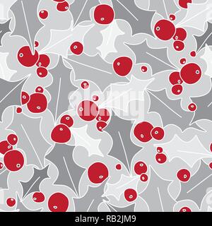 Des baies de houx rouge transparente décorative sur fond gris. Motif de fête pour Noël Wrapping Paper Illustration de Vecteur