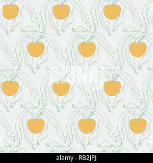 Physalis Hand Drawn Seamless Pattern sur gris clair avec des petits fruits orange Illustration de Vecteur