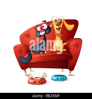 Cat and Dog - cartoon illustration. Illustration de Vecteur