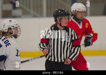 Dumfries, Royaume-Uni. 6 janvier 2019. Melissa Doyle le arbitrage Chine/France dans le match de hockey sur glace 2019 U18 Women's World Championship, Division 1, Groupe B de Dumfries bol de glace. Crédit : Colin Edwards/Alamy Live News. Banque D'Images