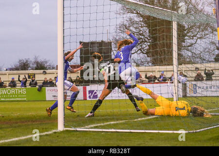 Solihull, Royaume-Uni. 6 janvier, 2019. La ville de Birmingham scores Meaghan Sargeant passé gardien lecture grace à la 88e minute Maloney mettant les Bleus 2-1 de l'avant contre la lecture des femmes. Les femmes de la BCFC a gagné 2-1. Peter Lopeman/Alamy Live News Banque D'Images