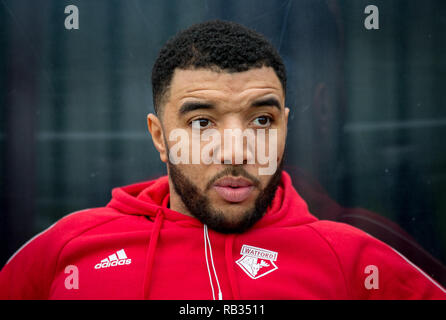 Woking, Royaume-Uni. 06 Jan, 2019. Troy Deeney de Watford en avant de la FA Cup 3ème tour entre Woking et Watford au stade de Kingfield, Woking, Angleterre le 6 janvier 2019. Photo par Andy Rowland. . (Photographie peut uniquement être utilisé pour les journaux et/ou magazines fins éditoriales. www.football-dataco.com) Crédit : Andrew Rowland/Alamy Live News Banque D'Images