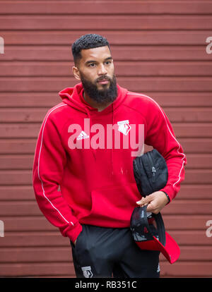 Woking, Royaume-Uni. 06 Jan, 2019. Adrian Mariappa de Watford arrivent avant le 3ème tour de la FA Cup match entre Woking et Watford au stade de Kingfield, Woking, Angleterre le 6 janvier 2019. Photo par Andy Rowland. . (Photographie peut uniquement être utilisé pour les journaux et/ou magazines fins éditoriales. www.football-dataco.com) Crédit : Andrew Rowland/Alamy Live News Banque D'Images