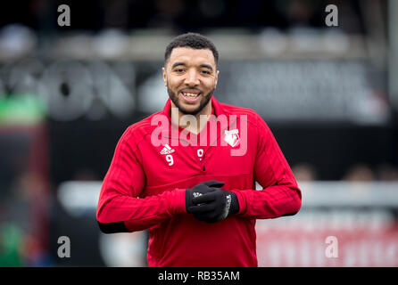 Woking, Royaume-Uni. 06 Jan, 2019. Troy Deeney de Watford en avant de la FA Cup 3ème tour entre Woking et Watford au stade de Kingfield, Woking, Angleterre le 6 janvier 2019. Photo par Andy Rowland. . (Photographie peut uniquement être utilisé pour les journaux et/ou magazines fins éditoriales. www.football-dataco.com) Crédit : Andrew Rowland/Alamy Live News Banque D'Images