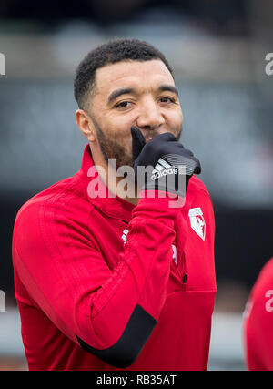 Woking, Royaume-Uni. 06 Jan, 2019. Troy Deeney de Watford en avant de la FA Cup 3ème tour entre Woking et Watford au stade de Kingfield, Woking, Angleterre le 6 janvier 2019. Photo par Andy Rowland. . (Photographie peut uniquement être utilisé pour les journaux et/ou magazines fins éditoriales. www.football-dataco.com) Crédit : Andrew Rowland/Alamy Live News Banque D'Images