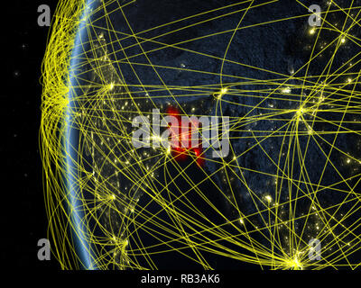 Le Bangladesh à partir de l'espace sur le modèle de terre pendant la nuit avec réseau international. Concept de communication numérique ou les voyages. 3D illustration. Éléments de Banque D'Images