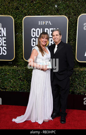 Wendy Deruelle Ponts et Beau Bridges arrivent à la 76e Golden Globe Awards au Beverly Hilton de Los Angeles, CA le dimanche, Janvier 6, 2019. Banque D'Images